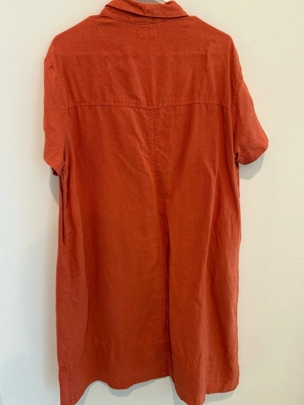 Poetry Coral-Orange V-Neck Short Sleeve linen A-Line Dress - Picture 3 of 6